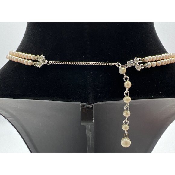 Vintage Marvella Double Strand Faux Pearl Necklace 16" Adjustable Chain Elegant - Picture 3 of 7